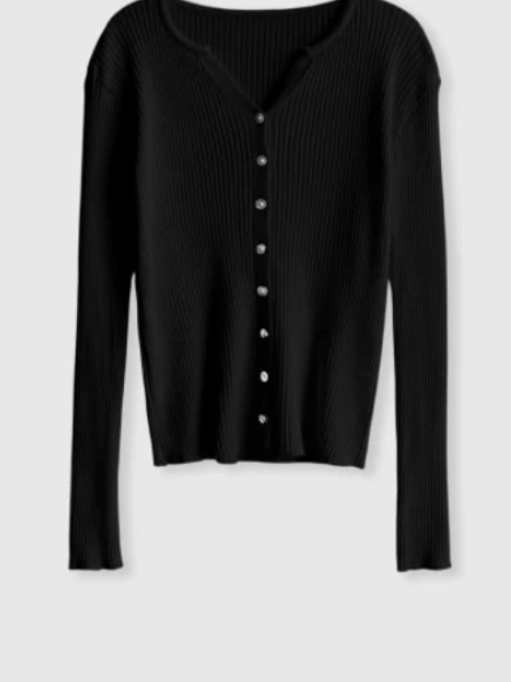 stradivarius Black Ribbed V‑Neck Button Cardigan